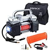 GSPSCN Silver Dual Cylinder 12V Air Compressor Pump for Car, Heavy Duty Portable Tire Inflator 150PSI with LED Work Lights for Auto,Truck,SUV, RV,Balls etc