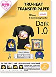 TransOurDream Tru-Iron on Heat Transfer Paper for Dark Fabric (10 Sheets, 8.5x11') T Shirt Transfers Paper for Inkjet Printer Printable Heat Transfer Vinyl for T-Shirts (TOD-8)