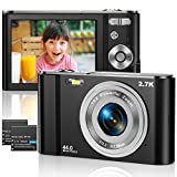 Digital Camera 2.7K Ultra HD Mini Camera 44MP 2.8 Inch LCD Screen Rechargeable Students Compact Camera Pocket Camera with 16X Digital Zoom YouTube Vlogging Camera for Kids,Adult,Beginners(Black)