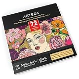 Arteza Adult Coloring Book, 6.4 x 6.4 Inches, 72 Sheets, Portrait Illustrations, Travel-Sized Detachable 100-lb ​Coloring Sheets​, Art Supplies for Relaxing, Reflecting, and Decompressing