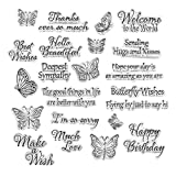Words Clear Stamp Silicone Stamp Cards with Sentiments,Flowers,Butterfly ,Greeting Words Pattern for Holiday Card Making Decoration and DIY Scrapbooking Album DIY Crafts