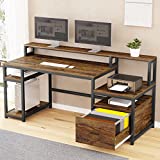 SEDETA Home Office Desk with File Drawer, 66'' Large Computer Desk with Hutch, Storage Shelves, Printer Cabinet and Monitor Shelf, Computer Table Study Writing Desk Workstation, Rustic Brown