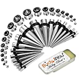 BodyJ4You 37PC Gauges Kit Ear Stretching Aftercare Balm | Single Flare Tunnel Plugs Tapers | 14G-00G Surgical Steel | Natural Recovery Solution Set