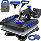 VEVOR Pro Heat Press Machine, 15 x 15 Inches, Fast Heating, 5 in 1 Combo 360 Swing Away Digital Sublimation T-Shirt Vinyl Transfer Printer with Anti-Scald Surface, Hat, Mug, Plate, ETL Listed, Blue