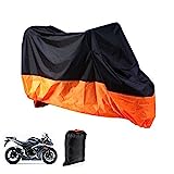 Motorcycle Cover Lance Home Motorbike Waterproof Dustproof Outdoor Cover Black&Orange for Honda Kawasaki Suzuki Yamaha Harley Davidson (XL, 245x105x125cm)