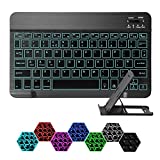 Coastacloud Ultra Slim Backlit Wireless Bluetooth Keyboard, Universal Portable 7-Colors Backlit Rechargeable Keyboard with Stand for iPad iPhone Samsung iOS Android Windows Tablets Phones