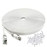 Cat 6 Ethernet Cable 100 Ft, Outdoor&Indoor, 10Gbps Support Cat7 Network, Slim long Flat Internet LAN Patch Cord, Cat6 Solid High Speed weatherproof Cable for Router, Modem, PS4/5, Xbox, Gaming, White