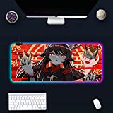 Mouse Pads Genshin Impact Anime Hu Tao Gaming Mouse Pad Large Gaming Expansion RGB Laptop Pad LED Gaming Carpet Keyboard Pad 12 inch X 27.5 inch