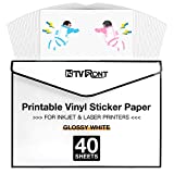 Printable Vinyl for Inkjet Printer & Laser Printer - 40 Pcs Glossy White Inkjet Printable Vinyl Sticker Paper, 8.5'x11'