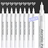 White Paint Pen Acrylic Marker: 8 Pack 0.7mm White Paint Marker for Metal, Art, Wood, Black Paper, Plastic, Ceramic, Metallic, Rock Painting, Drawing, Extra Fine Point, Ideal for Artist & Students