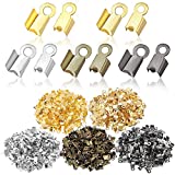 1000 Pieces Fold Over Cord Ends Cord Crimp End Tips Fold-Over End Caps Leather Ribbon Ending Clasp Tips Jewelry Connector for Jewelry Making, 3.5 x 9 mm/ 0.14 x 0.35 Inch, 5 Colors