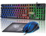 Gaming LED Wired Keyboard and Mouse Combo with 3200DPI USB Mouse Multimedia Keys Rainbow Backlight Mechanical Feeling for PC Resberry Pi Mac TOB Box with Mousepad (910b)