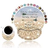 Ergonomic Mouse Pad Wrist Support with Coasters Set, Rainbow Glitter Stay Positive Work Hard and Make It Happen Inspirational Quote Wrist Pad, Non-Slip PU Base for Home Office Working Pain Relief