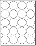 White 2' Round Circle Labels - 20 Labels Per Sheet - for Inkjet & Laser Printers - 25 Sheets / 500 Labels