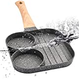 Nonstick Egg Frying Pan, 3-in-1 Nonstick Pan Divided Grill Frying Pan, Heat Resistant Handle 3 Section Skillet Mini Pancake Pan, Cooking Pan for Breakfast, Egg, Bacon and Burgers, 7.3 in