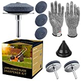 EtekStorm Lawn Mower Blade Sharpener Steel Backing Design Universal Multi-Sharp Rotary Lawnmower Sharpen Kit for Power Drill Hand Drill , Blade Balancer and Cut Resistant Gloves (8 Pack)