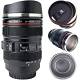 Tmango Camera Lens Coffee Mug with Retractable Lid, Stainless Steel Photo Coffee Cup, 13.5-Ounce for Photographer Lovers Gift