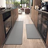 Color G Kitchen Rugs, Kitchen Rug Set 2 Piece Kitchen Runner Rug Kitchen Floor Mat, Cushioned Anti Fatigue Kitchen Mat Non Skid Waterproof Comfort Standing Kitchen Rug, 17'x29'+17'x59', Grey