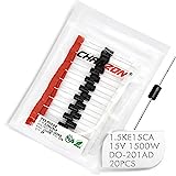 (Pack of 20 Pieces) Chanzon TVS Diodes 1.5KE15CA 1500W 15V DO-201AD (DO-27) Bidirectional Channel 1500 Watt 15 Volt