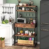Tribesigns Kitchen Bakers Rack with Hutch, 5-Tier Kitchen Utility Storage Shelf with Drawer and 8 S-Hooks, Microwave Oven Stand Rack Floor Standing Spice Rack Organizer Workstation (Vintage Brown)