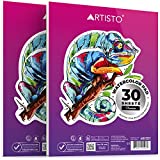 Artisto Watercolor Pads 9x12”, Pack of 2 (60 Sheets), Glue Bound, Acid-Free Paper, 140lb (300gsm), Perfect for Most Wet & Dry Media, Ideal for Beginners, Artists & Professionals