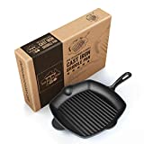 Fresh O2 Pre-Seasoned Cast Iron Skillet - 12 Inch (11 Inch Bottom) Cast Iron Grill Pan w/ Cooking Ridges - Camping Accessories for Cooking - Home & Kitchen Accessories - Culinary Gifts for Chefs