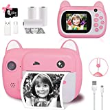 Instant Print Camera for Kids, Upgrade Selfie Kids Camera, Digital Zero Ink Video Camera with 3 Rolls Print Paper Camera, 1000 mAh, Dual Lens,1080P HD Video Recorder for Girls and Boys Gifts (Pink)