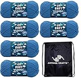 Lion Brand Knitting Yarn Oh Baby Yarn Denim 173-109 (6-Skeins) Same Dye Lot Baby Sport #2 Soft 100% Organic Cotton Bundle with 1 Artsiga Craft Bag