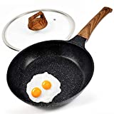 DIIG Nonstick Frying Pan Skillet with Lid, PFOA-Free Granite Stone Coating Chef's Pan, 11.5' Large Woks Pans for Cooking, Gift Cookware Pan for Gas, Electric Stove, Induction Top(11.5+Lid)