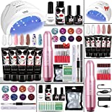 Morovan Poly Gel Nail Kit with Lamp and Drill Starter Kit - Professional Poly Gel Kits with Light 48W Poly Gel Nail Extension Set with Slip Solution For beginners DIY Home Nail Art Design