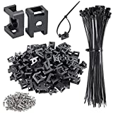 100 Pcs Cable Zip Tie Saddle Type Mounts Base whih 8' Cable Ties Tapping Screw, Wire Cable Clips Organizer Holders Clamps Black