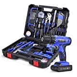 112 Piece Power Tool Combo Kits with 21V Cordless Drill, Professional Household Home Tool Kit Set with DIY Hand Tool Kits for Garden Office House Repair Maintain-Blue