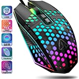 Gaming Mouse PC Gaming Mice - Honeycomb Mouse Gamer RGB Gamingmouse Wired Ergonomic 6 Levels up to 8000 DPI 7 Programmable Buttons 7 Backlight Modes for PC Laptop Mac Windows Vista (Black)