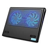 TECKNET Laptop Cooling Pad, Portable Ultra-Slim Quiet Laptop Notebook Cooler Cooling Pad Stand with 2 USB Powered Fans, Fits 12-16 Inches (Blue)