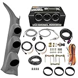 GlowShift Diesel Gauge Package Compatible with Chevrolet Silverado Duramax & GMC Sierra 2000-2006 - Tinted 7 Color 60 PSI Boost, 2400F EGT & 30 PSI Fuel Pressure Gauges - Gray Triple Pillar Pod