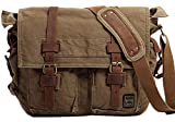 Berchirly Mens Military Canvas Messenger Bag Crossbody Vintage College Bags Satchel For 17.3Inch Laptop