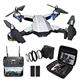 Drone with 1080P Camera for Adults,Foldable RC Quadcopter, Helicopter Toys, 1080P FPV Video Drone for Beginners, Dual Camera Drone, 2 Batteries and Carrying Case,One Key Start, Altitude Hold,Headless Mode,3D Flips Silver