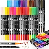 Soucolor Artist Brush Markers Pens for Adult Coloring Books, 34 Colors Numbered Dual Tip (Brush and Fineliner) Art Marker Pen for Note taking Planner Hand Lettering Calligraphy Drawing Journaling
