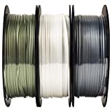 MIKA3D 1.75mm 3 in 1 Metallic Shiny Silk Bronze Gun Silver Grey White PLA 3D Printer Filament Bundle, 0.5kg 1.1lbs/Spool Total 1.5kgs 3D Printing Material Widely Compatible