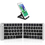 Samsers Foldable Bluetooth Keyboard - Portable Wireless Keyboard with Stand Holder, Rechargeable Full Size Ultra Slim Folding Keyboard Compatible iOS Android Windows Smartphone Tablet & Laptop-Silver