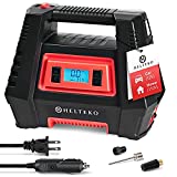 Helteko Air Compressor Tire Inflator AC/DC, Electric Digital Tire Pump for Car 12V and Home 110V, Portable Air Pump with Auto Shut-Off, Emergency LED Light for Car Tires, Bicycle and Other Inflatables