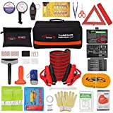 Vetoos Roadside Emergency Car Kit with Jumper Cables, Auto Vehicle Safety Road Side Assistance Kit Essentials, Winter Car Kit for Women and Men, with Mini Car Tool Set, Dial Tire Pressure Gauge