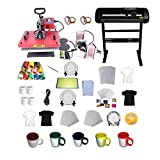 INTBUYING 6in1 Combo Heat Press Transfer Machine Vinyl Cutter Plotter Printer Paper HTV Plate Mug Tape T-Shirts Jigsaw Puzzle Business Bundle