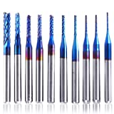 SainSmart Genmitsu 10Pcs Nano Blue Coat End Mill CNC Router Bits, 0.8-3mm, 1/8' Shank