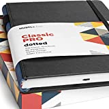 Thick Dotted Journal - A5 Hardcover Bullet Notebook Journals - Premium 120 GSM Ink-Proof Paper with 5mm Dot Grid, Page Numbers, Pen Holder, Pocket and Ruler - Dot Notebooks for Men and Women (Black)