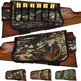 BronzeDog Nylon Shotgun Shell Holder Adjustable Buttstock Pouch Padded Rifle Cheek Rest Hunting Accessories 12 16 Gauge Right Left Handed (Black Oak Camo Right)