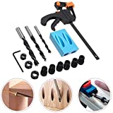 15pcs Pocket Hole Screw Jig 15° Dowel Drill Joinery Kit with 6/8/10mm Drill Bit Drive Adapter for Woodworking Angle Drill Guide, Carpenters Woodwork Joint Angle Carpentry Locator