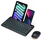 Backlit Bluetooth Keyboard and Mouse, Multi-Device Compact Wireless Keyboard and Mouse Combo, 7 Color Backlight, Type-C Rechargeable, for iPad iPhone Tablet Mac Android Windows (Black)