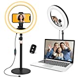 Aureday 10'' Desktop Ring Light with Stand and Phone Holder, Video Conference Lighting with Remote for Makeup/YouTube/Tiktok/Vlog, Zoom Lighting for Computer/Laptop/Live Streaming/Video Call