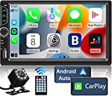 Double Din Car Stereo with Carplay and Android Auto, 7inch Touchscreen Car Stereo with Bluetooth, Mirror Link, Backup Camera, Navigation, FM, USB/TF/AUX